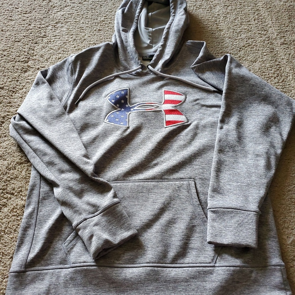 Under Armour Grey Hoodie red white blue USA L